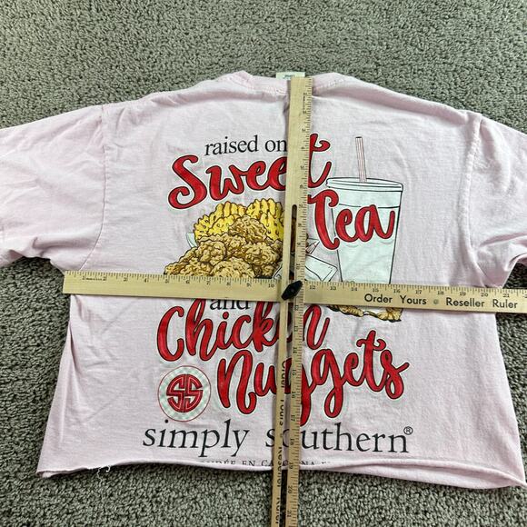 Simply Southern Shirt Womens L Pink Cropped Sweet Tea & Chicken Nuggets - Picture 5 of 12